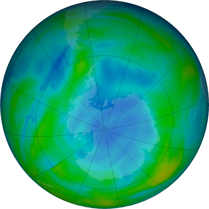 Antarctic ozone map for 07 June 2017